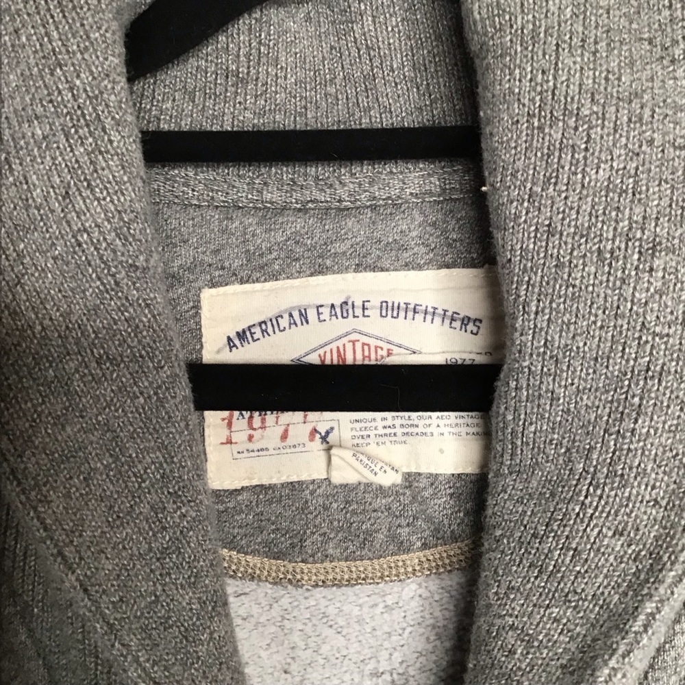 Y2K Men’s American Eagle Shawl CollarGrey Vintage Classic 1977 w/ pockets USXS - Picture 2 of 10